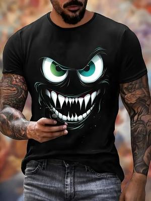 Sommer Herren T-Shirt, Fashion Monster 3D-Druck Lässiges Kurzarm Rundhals Kurzarm T-Shirt Herrenbekleidung Für Den Außenbereich