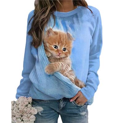 Felpe Carine con Gatti Felpe con Cappuccio Stampa Animale 3D Donna Moda Girocollo Manica Lunga Felpa Y2k Pullover Oversize Top Abbigliamento Femminile
