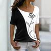 Women's Short Sleeved T-shirt with Slanted Neckline Pattern and Digital 3D Printed Women's T-shirts
