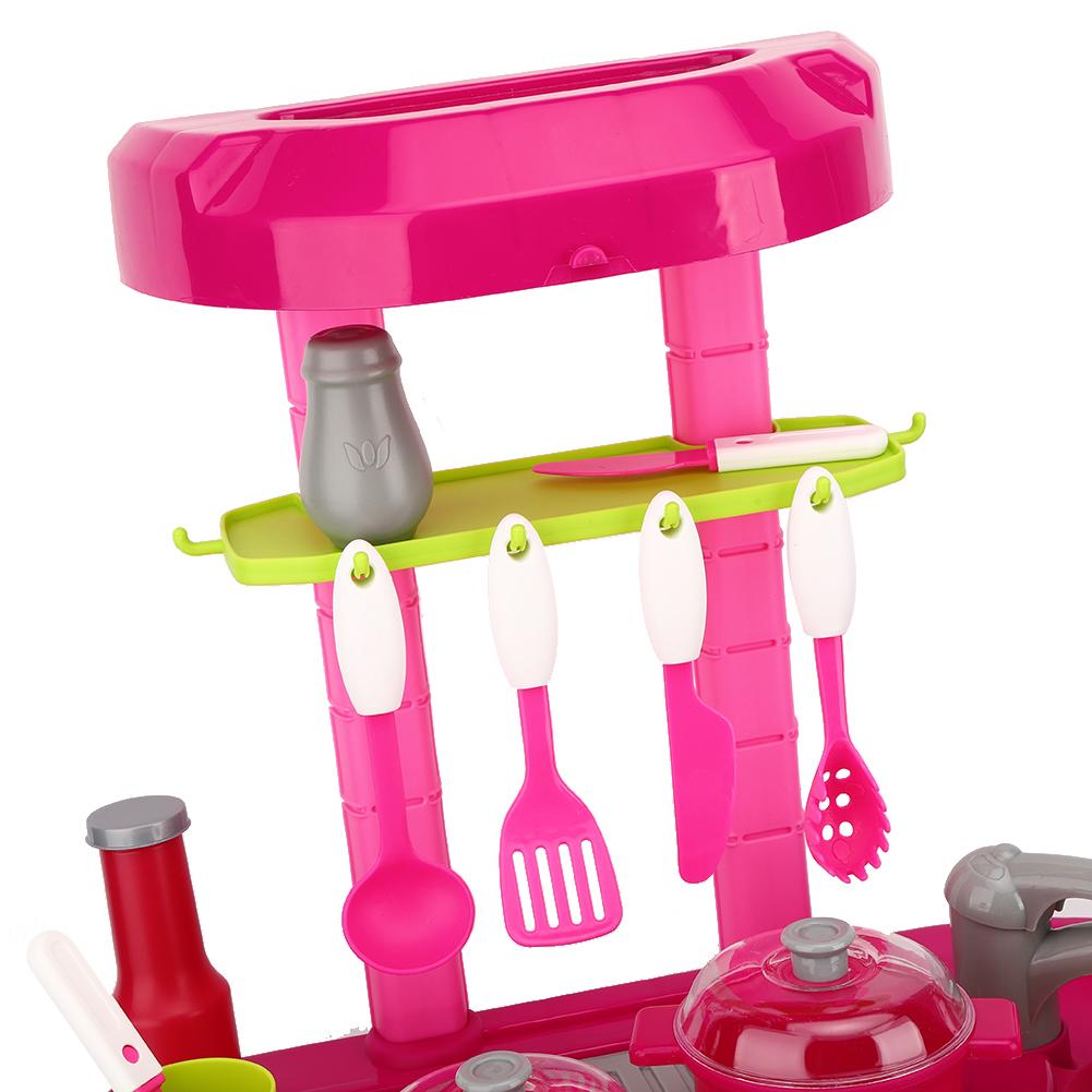 Simulation Kitchen Toy Set Children Cooking Tableware Toys with Light Sound Effect