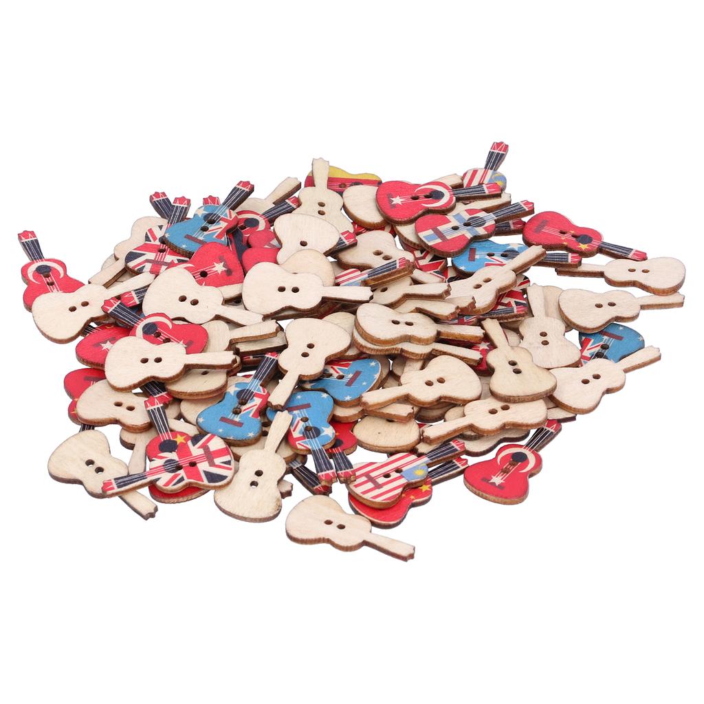 100Pcs Assorted Wood Buttons Vintage GuitarShape Sewing Button Clothing Supplies