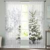 Christmas Snow Land Tree Snowflake TCurtains For Living Room Bedroom Kitchen Decoration Window Tulle Curtain