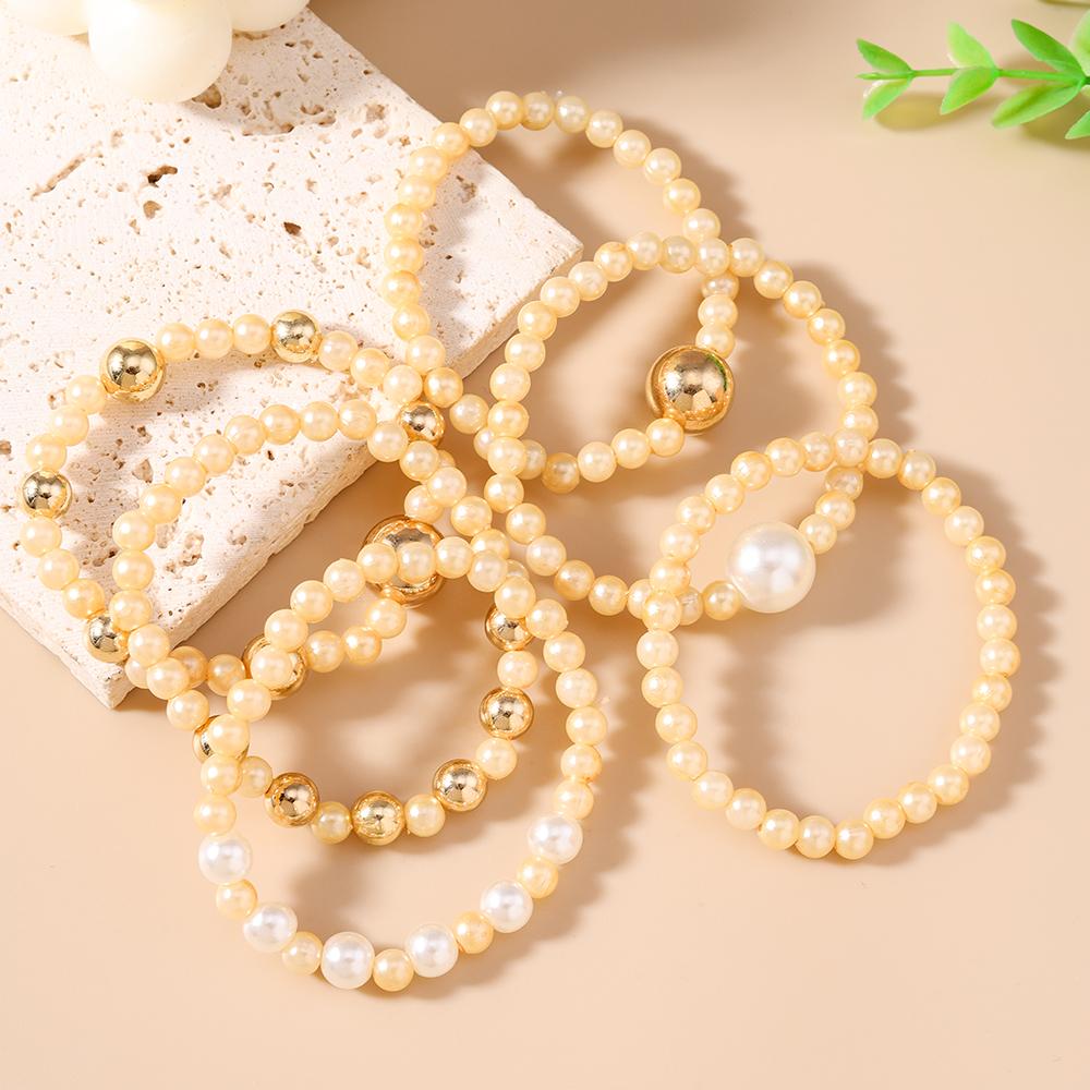 6pcs Fashion Stretch Handmade Beaded Bracelet for Women Girls Pearl Bracelets Birthday Jewelry Gifts