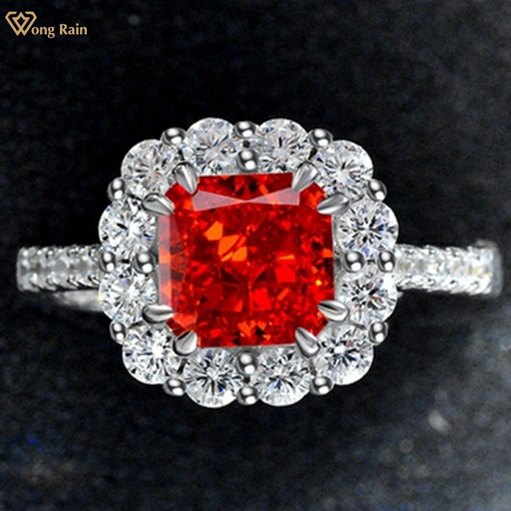 

Wong Rain Luxury 925 стерлингового серебра лед дробленая огранка AAAAA цирконы драгоценный камень свадебная помолвка регулируемое кольцо для женщин ювелирные изделия Resizable красный