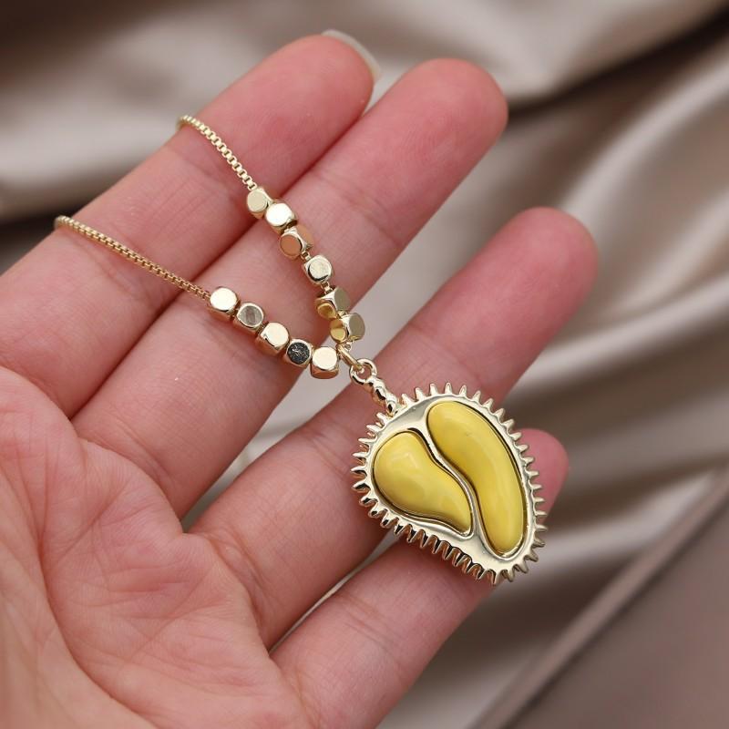 Real Gold Electroplated Durian Pendant Necklace Female Niche Design Light Luxury Accessories Collarbone Chain