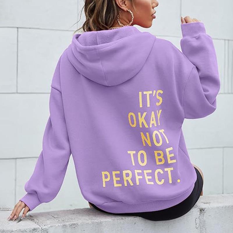 2025 Women's Multi-color Letter Print Casual Hooded Sweatshirt - Versatile Long Sleeve Pullover
