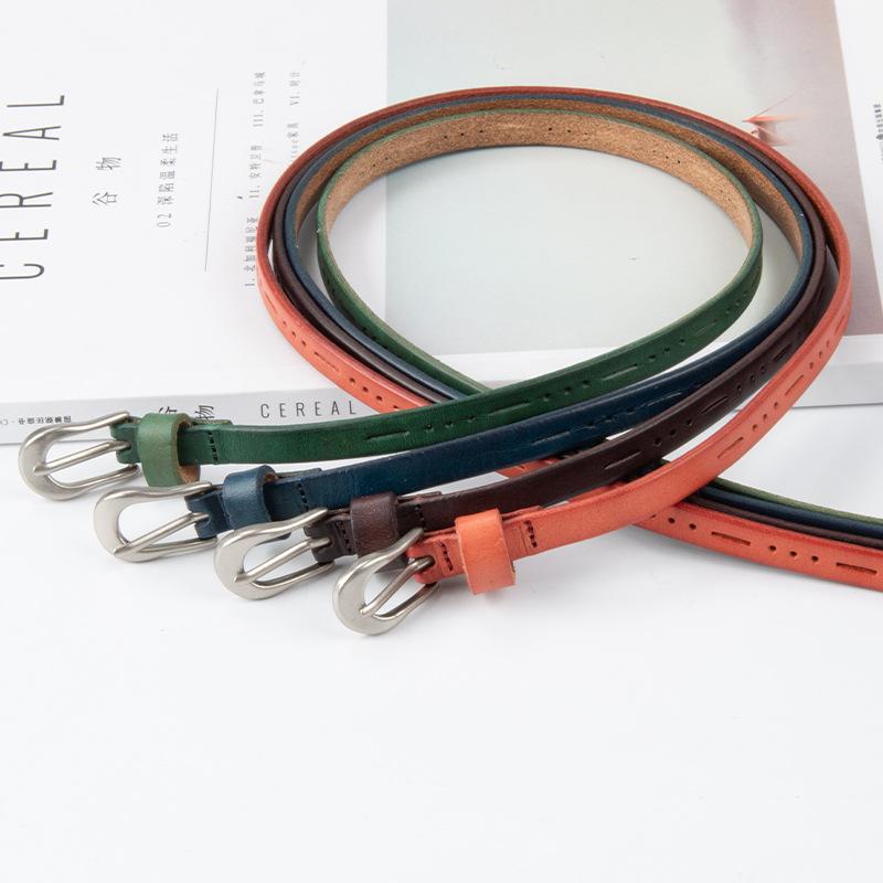 Top Layer Cowhide Retro Genuine Leather Women's Thin Belt Cowhide with Jeans Dress Casual Pants Women's Belt