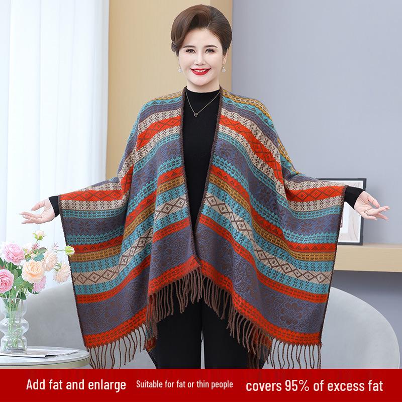 Damen Übergröße Geometrischer Ethno-Stil Gestrickter Gestreifter Schal (2025)