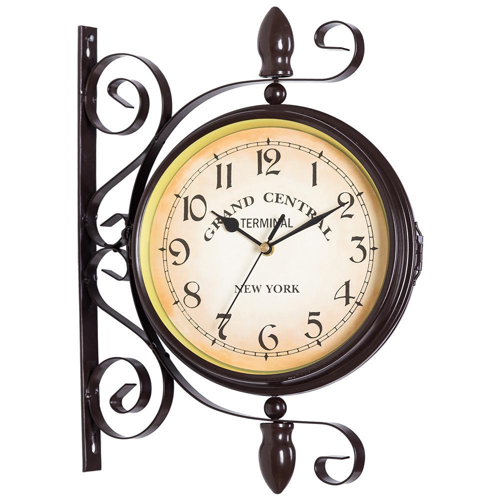 European Double-Sided Wrought Iron Wall Clock - Modern & Retro Style for Living Room