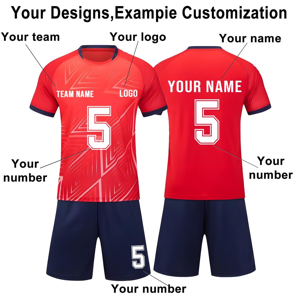 Men Soccer Jersey Set Short Sleeve Shirt and Shorts with Socks Breathable Quick Dry Lightweight Athletic Uniform Kit for Training Match Sportswear