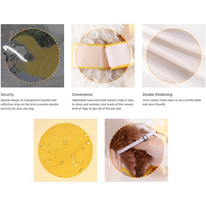 Adjustable Double Layer Waterproof Dog Raincoat Cape Style with Transparent Hood & Reflective Pockets for Large Dogs