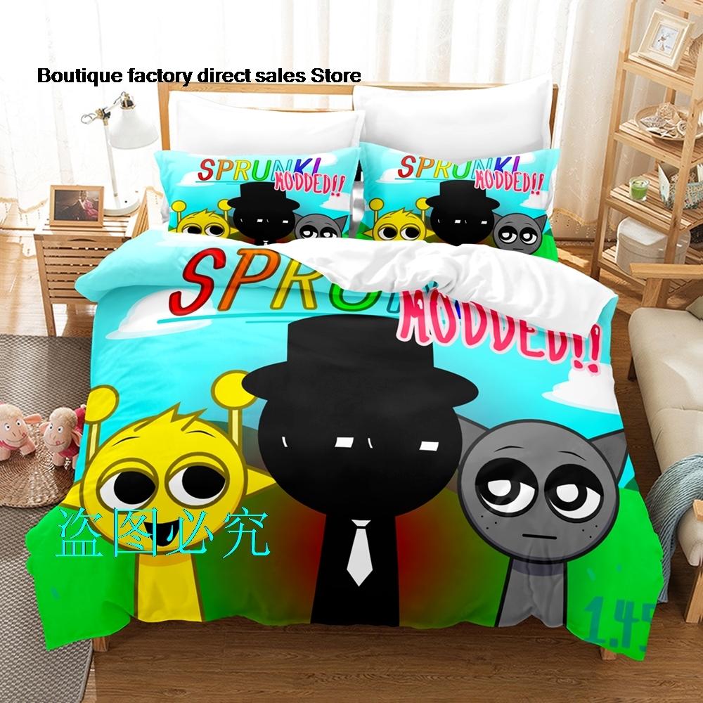 

Sprunki Bedding Set Single Twin Full Queen King Size Bed Set Adult Kid Bedroom Duvetcover Sets Anime Sprunki parure de lit Bed EU Single(135x200cm)