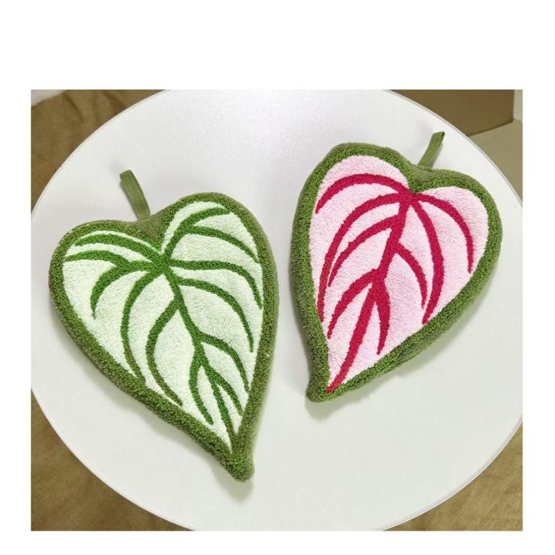 Absorbent Hand Towel Soft Double-Layer, Thickened Leaf Style Hanging Cloth Speed Dry Handkerchief