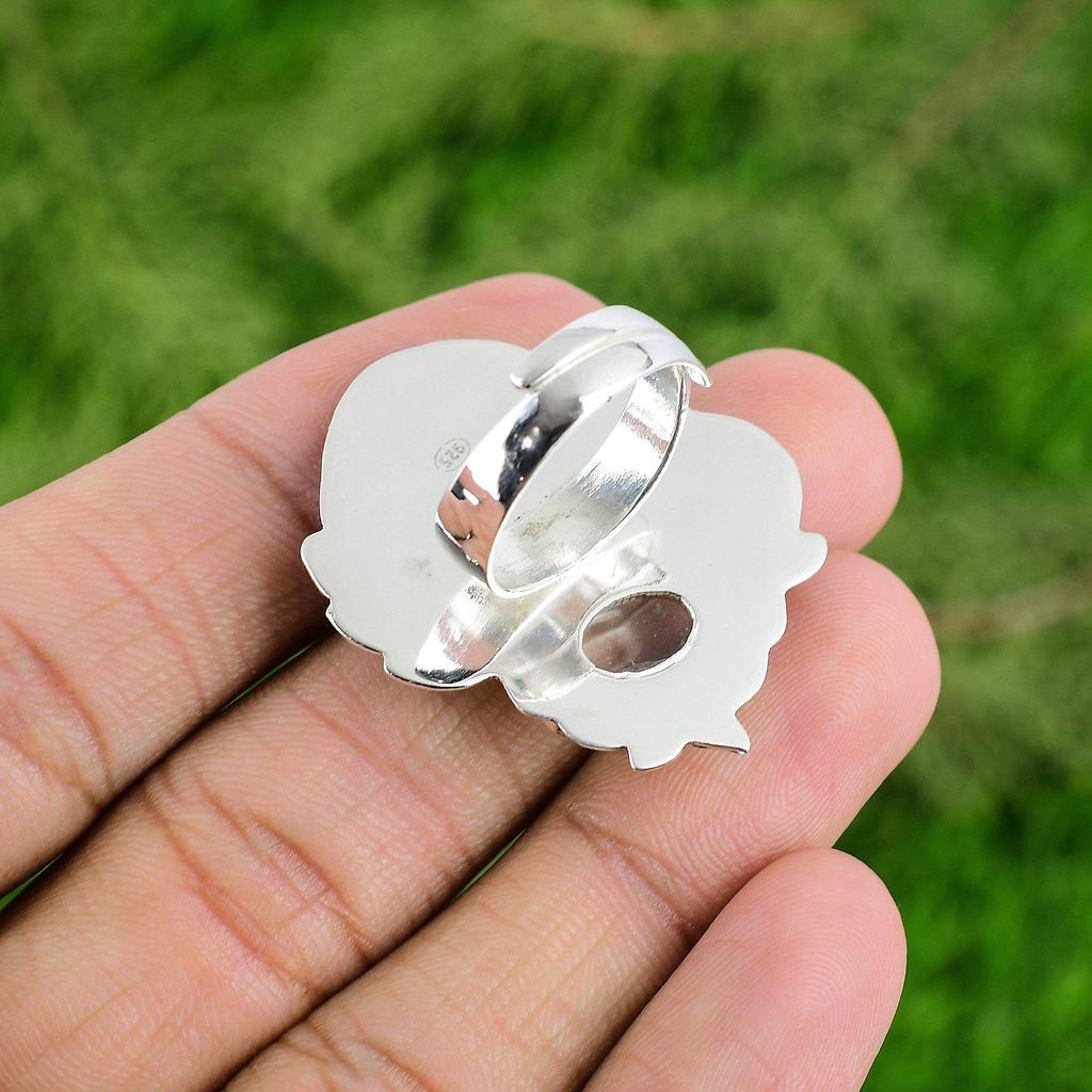 Natural Moonstone Bezel Statement Wife Crown Chakra Ring Jewelry Sterling Silver