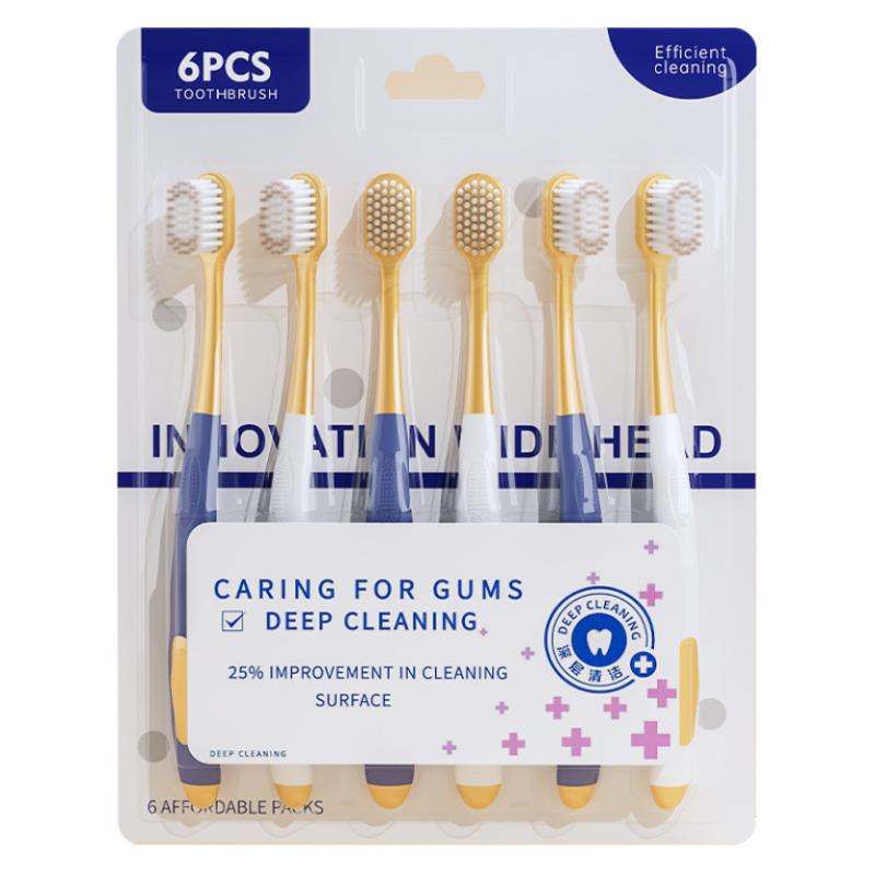 6Pcs Soft Bristle Manual Toothbrush Wide Brush Head Gentle Gum Care Sturdy Handle Deep Clean Tooth Brush For Family Oral Care A1