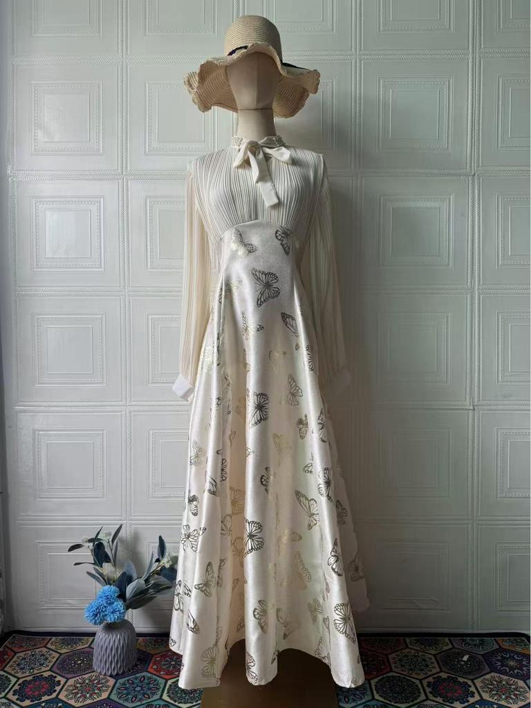 2025 Spring Elegant Long Sleeve Gold-Stamped Romantic Dress for Women