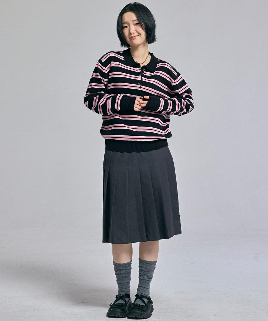 AWESOME STUDIO Multi-Stripe Collared Knit Black