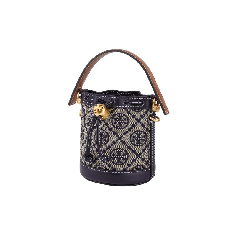Tory Burch Tang Libaiqi T Monogramm Doppel-T-Logo Jacquard abnehmbarer Schultergurt Taschenformat mit Lederbesatz Tragetasche Tragetasche 146866-405
