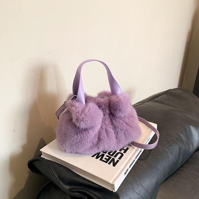 Fashionable Small Plush Handbag For Women 2023 Autumn Winter New Style фиолетовый