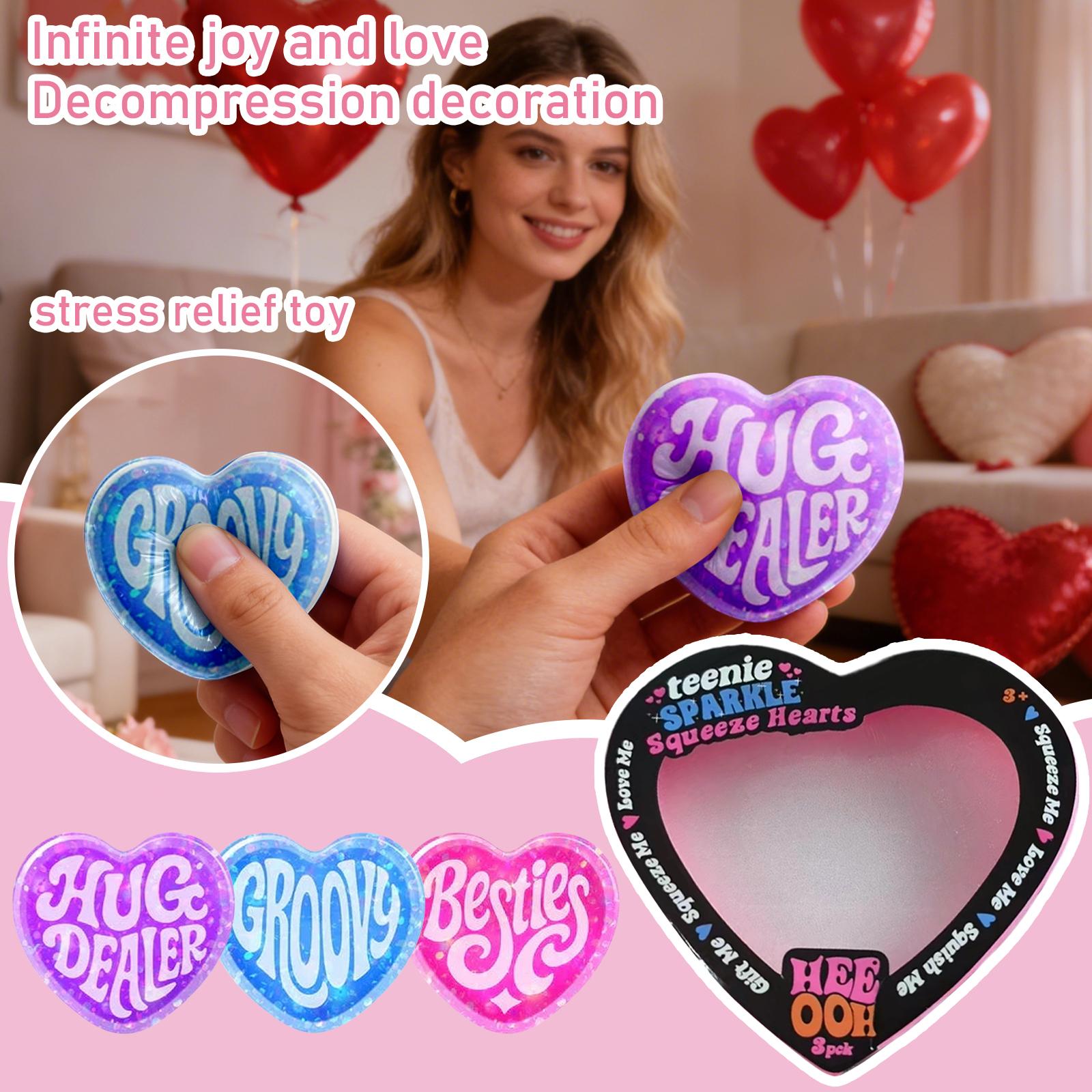 

Teenie Sparkle Squeeze Hearts Shaped Stress Relief Toys Three Pack for Sensory Play and Relaxation for Kids and Adults One Size