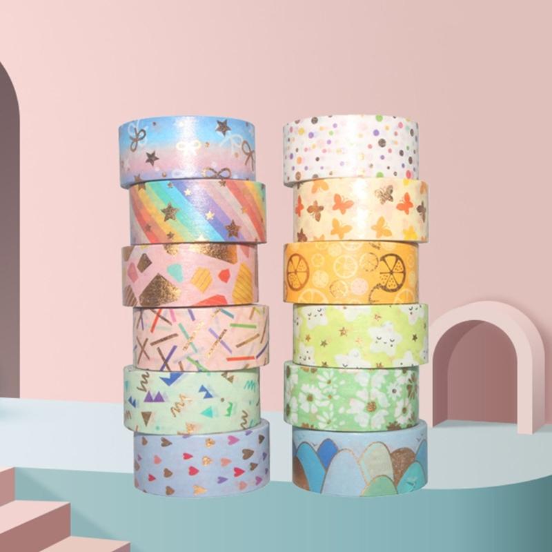 12Roll Decorative Tape Scrapbooking Decorative Tape for Journaling Notebook Planner Wrapping 15mmX3Meter Per Roll