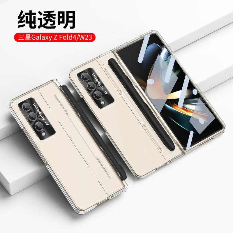 Galaxy Z Fold4 Case With Tempered Glass Screen Protector Full Coverage Shockproof PC Cover Kickstand