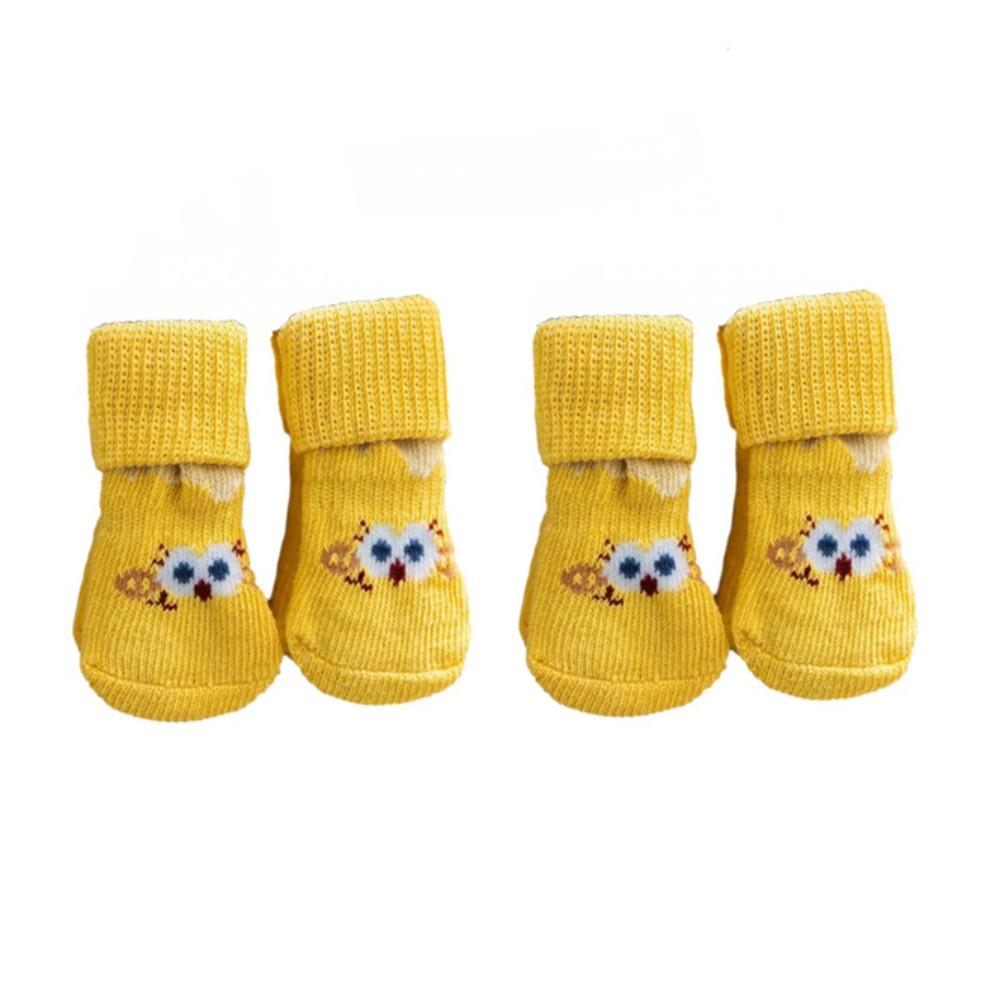 4pcs/set Elastic Pet Anti-slip Socks Cartoon Pattern Dog Paw Protectors Pet Footwear  Autumn Winter