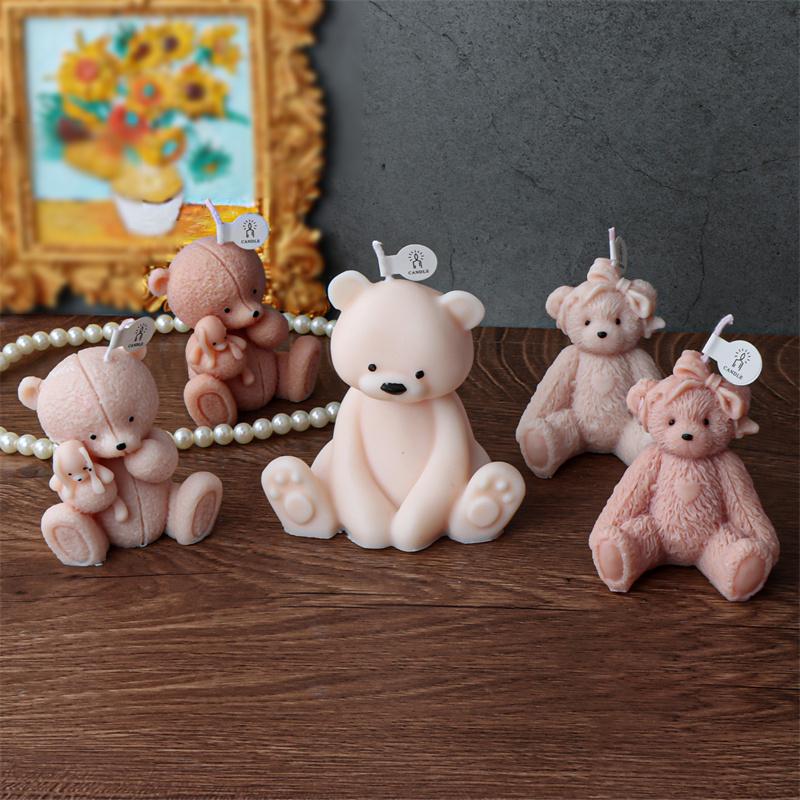 3D Cute Cartoon Bear Silicone Candle Mold DIY Home Decoration Silicone Mold For Resin Teddy Bear Candle Mold