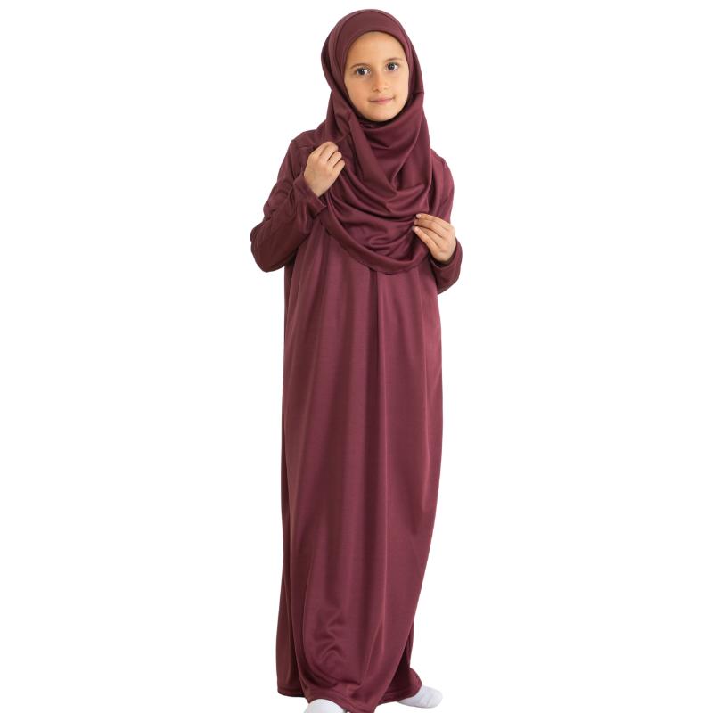 Rochie de Rugăciune pentru Copii Haine Musulmane pentru Fete Abaya cu Mâneci Lungi cu Hijab Set Maxi Islamic din Două Piese Eșarfă Caftan Jilbab