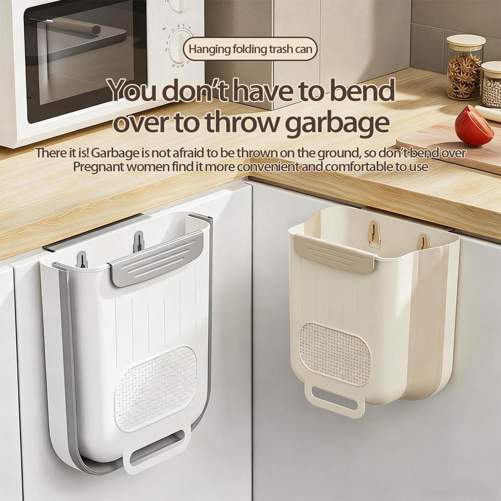 Wall-Mounted Foldable Kitchen Trash Bin with Cabinet Hook