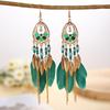 Fashion Vacation Style Bohemian Feather Earrings for Women Ethnic Long Chain Bead Leaf Dangle Earrings Party Daily Jewelry