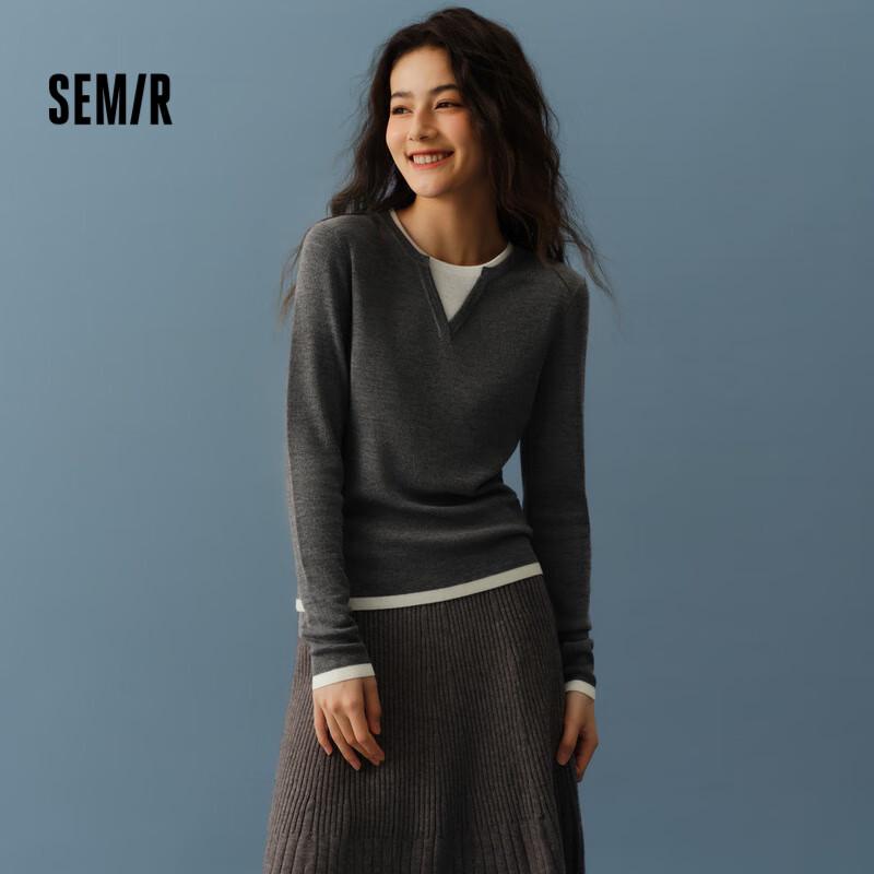 Semir Women's Cropped Faux Two-Piece Wool Blend Knit Sweater