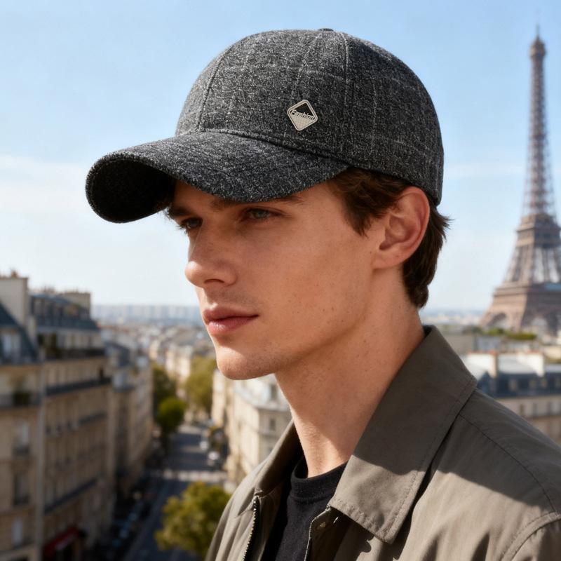 Herbst Winter Karierte Kappe Herren Baseballkappe für mittleres Alter Outdoor Warme Winddichte Kappe Ohrenschutz Baumwollkappe