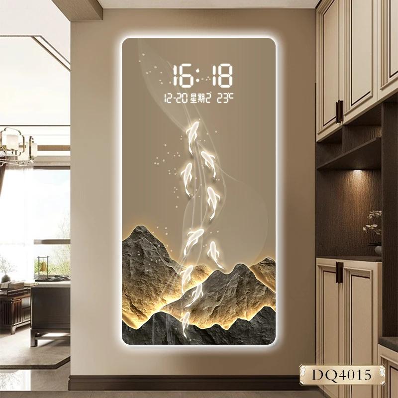 Nove peixes imagem varanda pintura decorativa relógio senso avançado luz de parede relógio eletrônico imagem pendurada corredor
