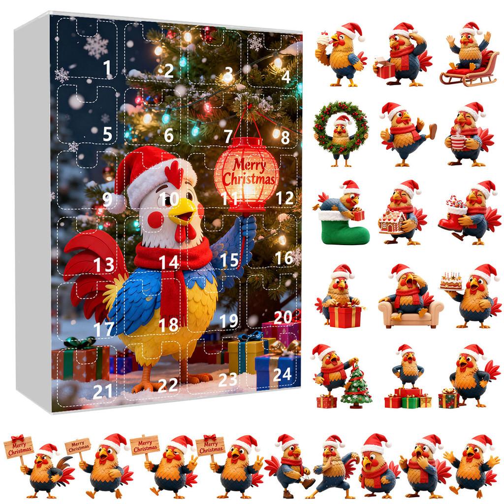 Christmas Countdown Box With Chicken Shaped Acrylic Tree Ornaments For Holiday Decor