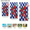 1pc Microfiber Beach Towel, Contemporary Style, Red Tomatoes on Blue & White Checkered Tablecloth Print, Super Soft, Windproof