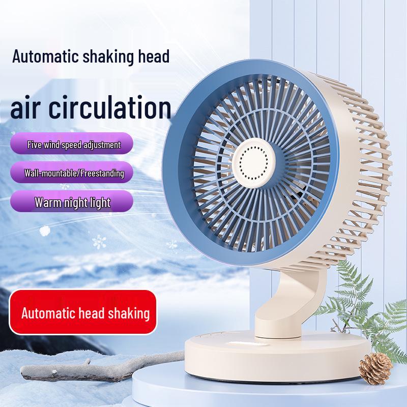 Silent Wall-Mounted & Desktop Electric Fan with Night Light and Strong Air Circulation