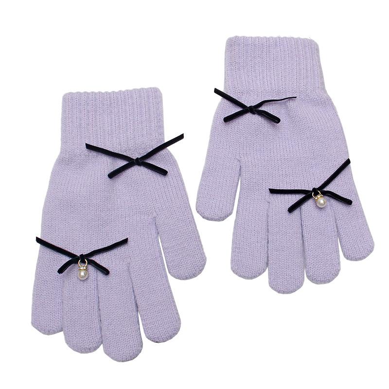 Bow Gloves Women's Winter Versatile Touch Screen Student Outdoor Cycling Warm Five-finger Knitted Wool Hand Socks