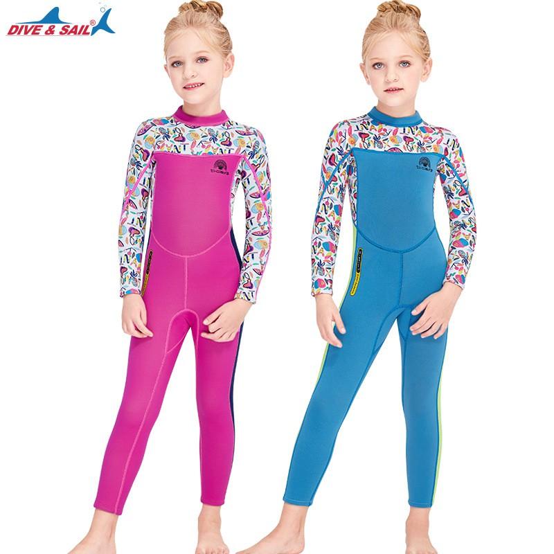 2.5MM Children's Diving Suit One-piece Long-sleeved Warm Girls 'Sunscreen Snorkeling Surfing Swimsuit