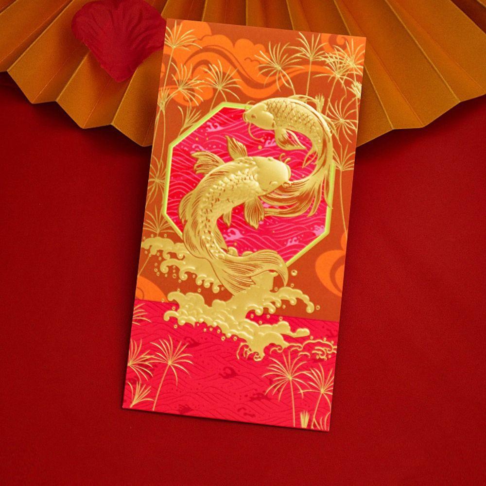 6pcs Wealth Symbol Chinese Style Red Envelope Thickened Blessing Words Hongbao Traditional Money Bag Wedding