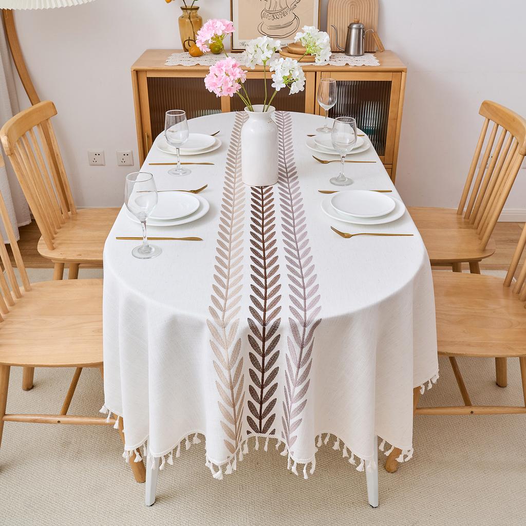 Oval Cotton And Linen Embroidered Fabric, High-Grade Tablecloth, Waterproof And Oil-Proof, Advanced Sense, Anti-Scalding And Wear-Resistant Coffee
