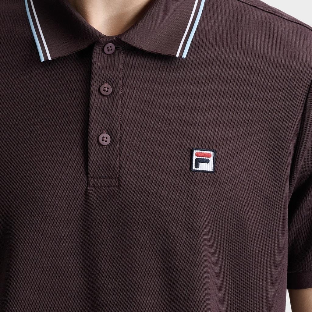 Fila F.C. Fashion Classic Minimalist Retro Casual Comfortable Versatile Cool Feeling Knitted Short Sleeve Polo Shirt Men Tops Dark-Brown F11M621102FDR