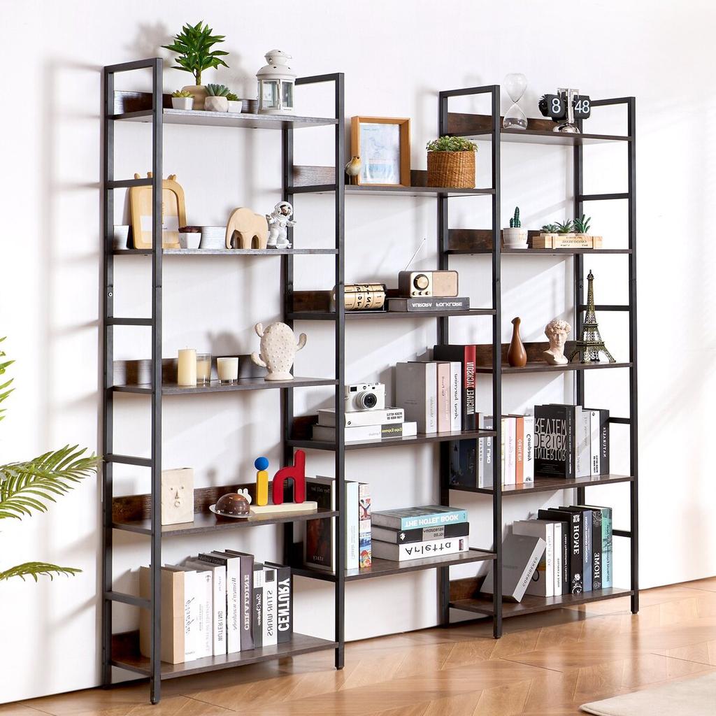 Metal Bookshelf Rustic Bookshelf 14-Tier for Living Room Bedroom & Office