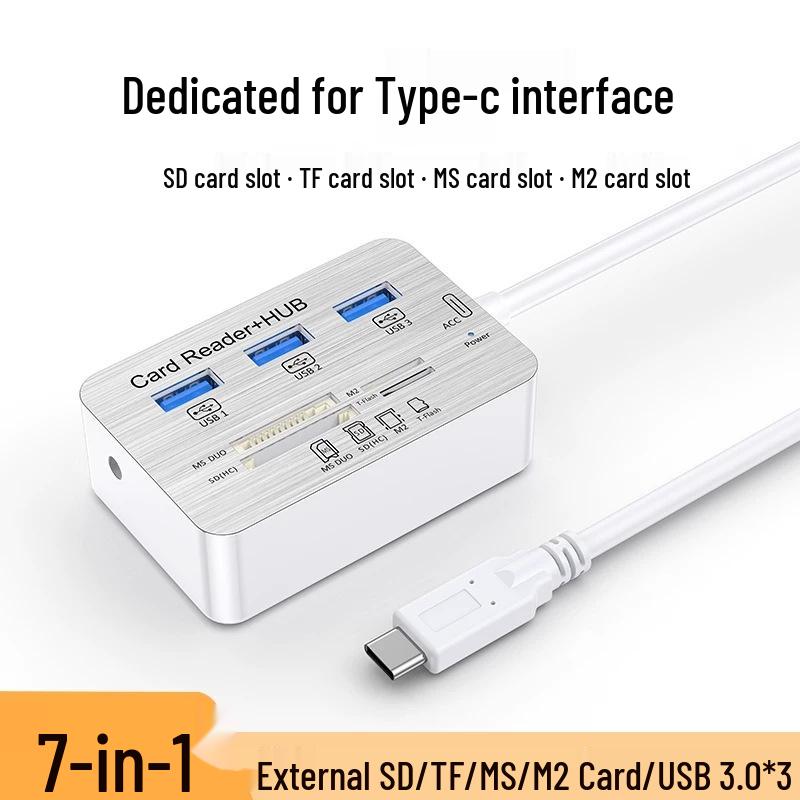 USB-C 7-in-1 Docking Station: USB 3.0 Hub, Card Reader, Aluminum High-Speed Splitter