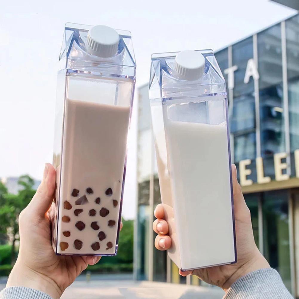 Transparent Water Bottle Creative Milk Carton Leak-Proof Large Capacity Water Cup Freshs Storage Bottle For Milk Juices Water
