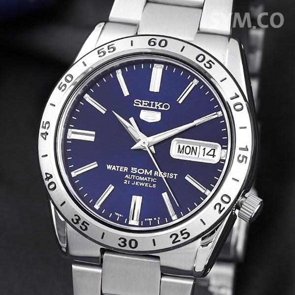Seiko 5 Automatische Herrenuhr aus Metall mit blauer Platte