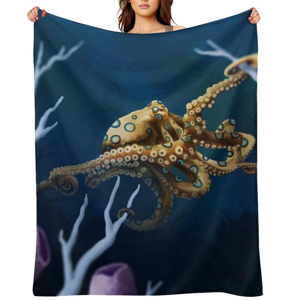 Blue Ringed Octopus Throw Blanket Large Multi-Purpose Decorative Soft Big Blankets