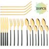 20Pcs/Set Rose Gold Cutlery Set Stainless Steel Tableware Knife Fork Spoon Straw Dinnerware Set Kitchen Flatware Silverware
