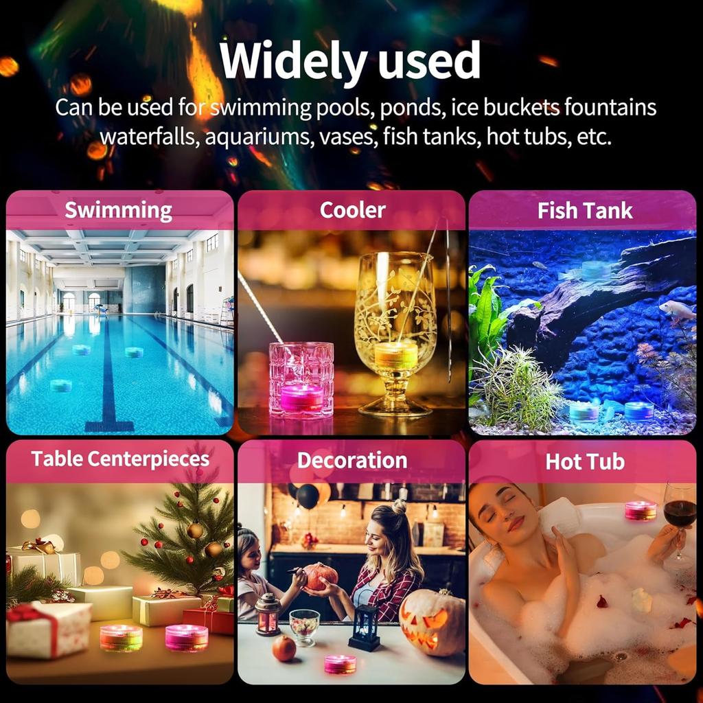 Podwodne światła LED z pilotem, 6 mini świateł RGBW do basenu, wodoodporne podgrzewacze do oczek wodnych, światła podwodne, odpowiednie do wazonów