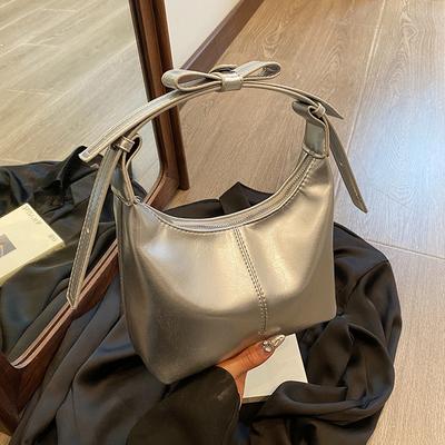 Fashion Solid Versatile Portable Bucket Bag For Women Minimalist Casual Bow Handbags Student Shopping Shoulder Crossbody Pack